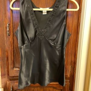 Black embellished silk cami/tank top